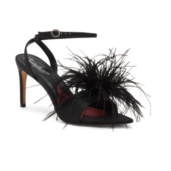 Cladia Lisotta Shoes - Claudia Lisotta Elegant Black Leather Leah Feathered Women's Heels Sandals.
